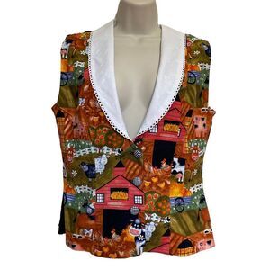 Handmade Farm Life Vest Lace Collar Gingham Buttons Corduroy Back Sz S